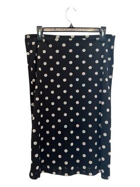 Vintage Y2K Express Black Bodycon Midi Skirt with White Polka Dots Size Medium